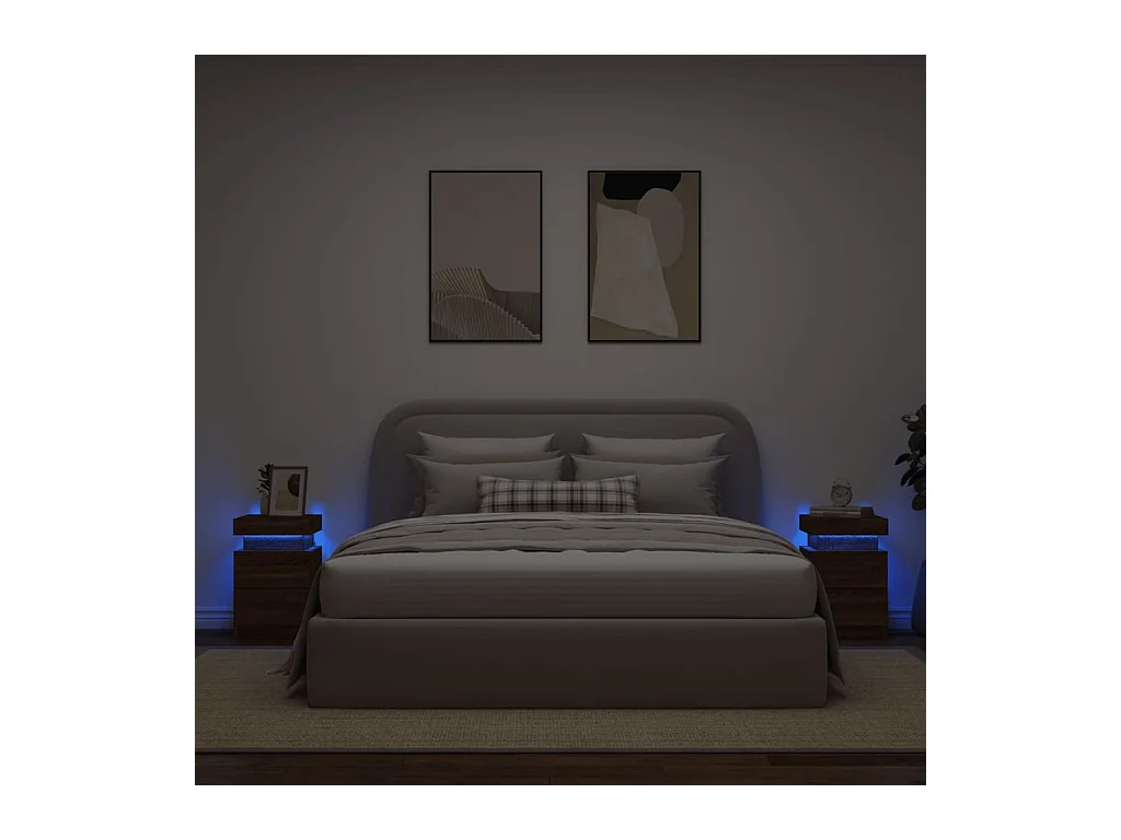 Barry John  Tables de chevet et lumières LED 2 pcs chêne marron 35x39x55 cm