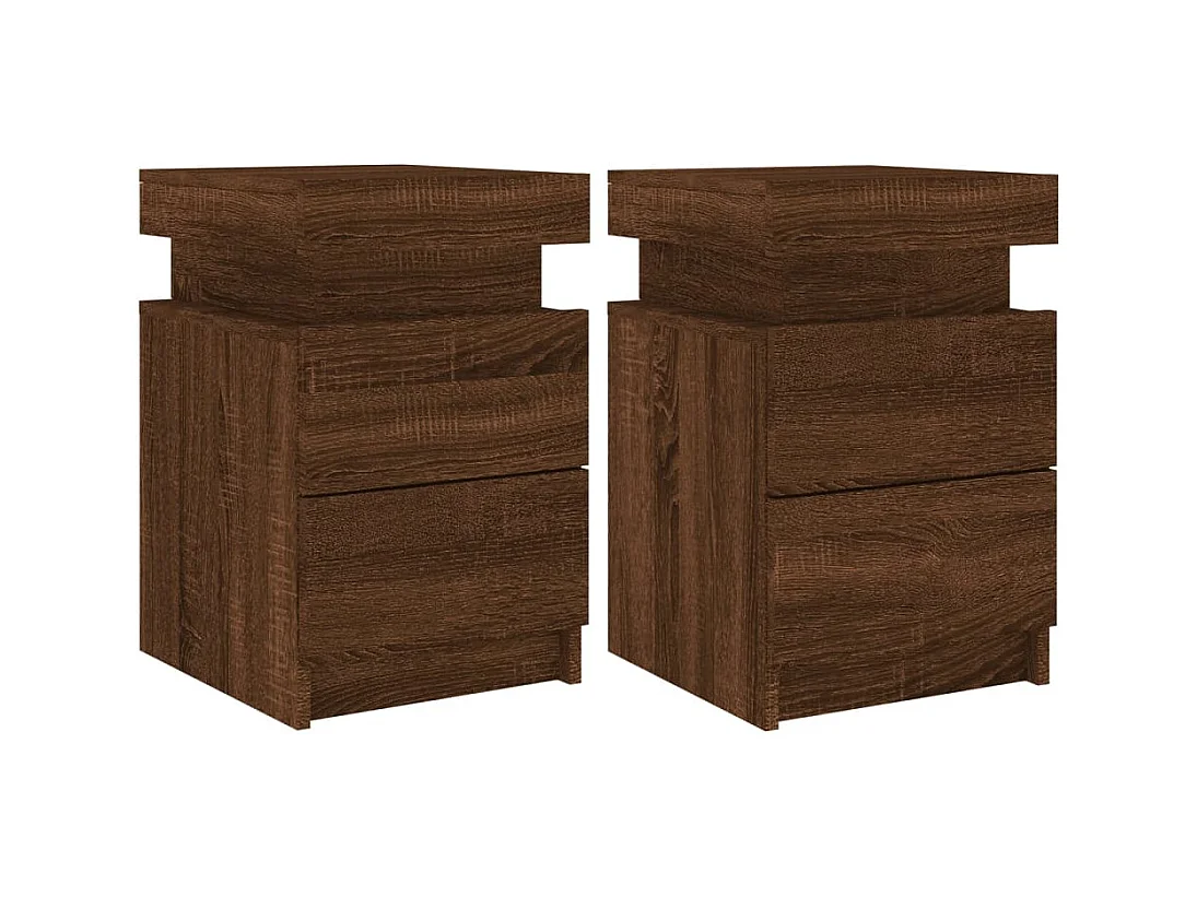Barry John  Nachtkastjes met LED 2 st 35x39x55 cm bruin eikenkleur