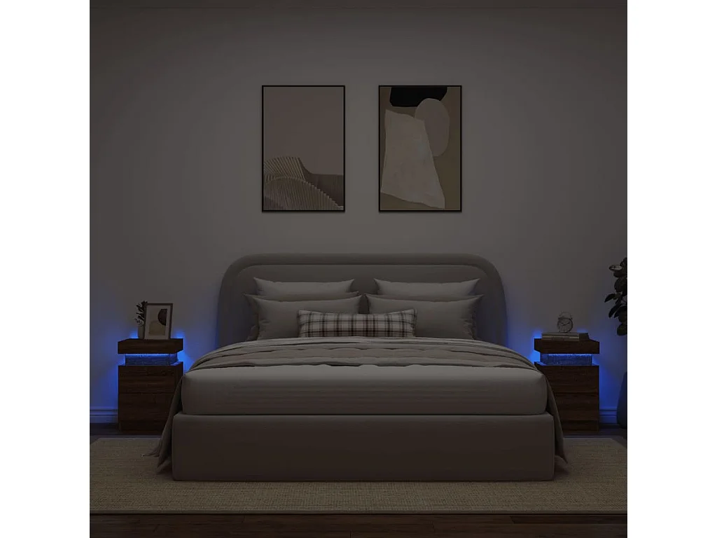 Barry John  Tables de chevet et lumières LED 2 pcs chêne marron 35x39x55 cm