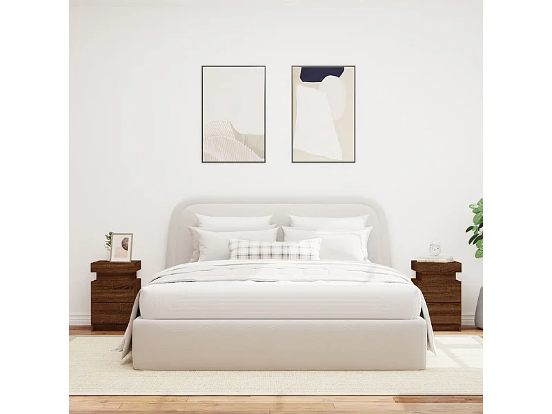 Barry John  Nachtkastjes met LED 2 st 35x39x55 cm bruin eikenkleur