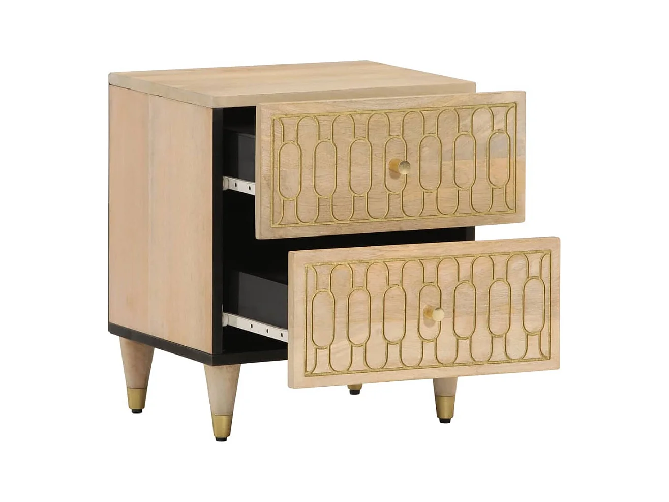 Fryrda  Comodino 40x33x46 cm in Legno Massello di Mango