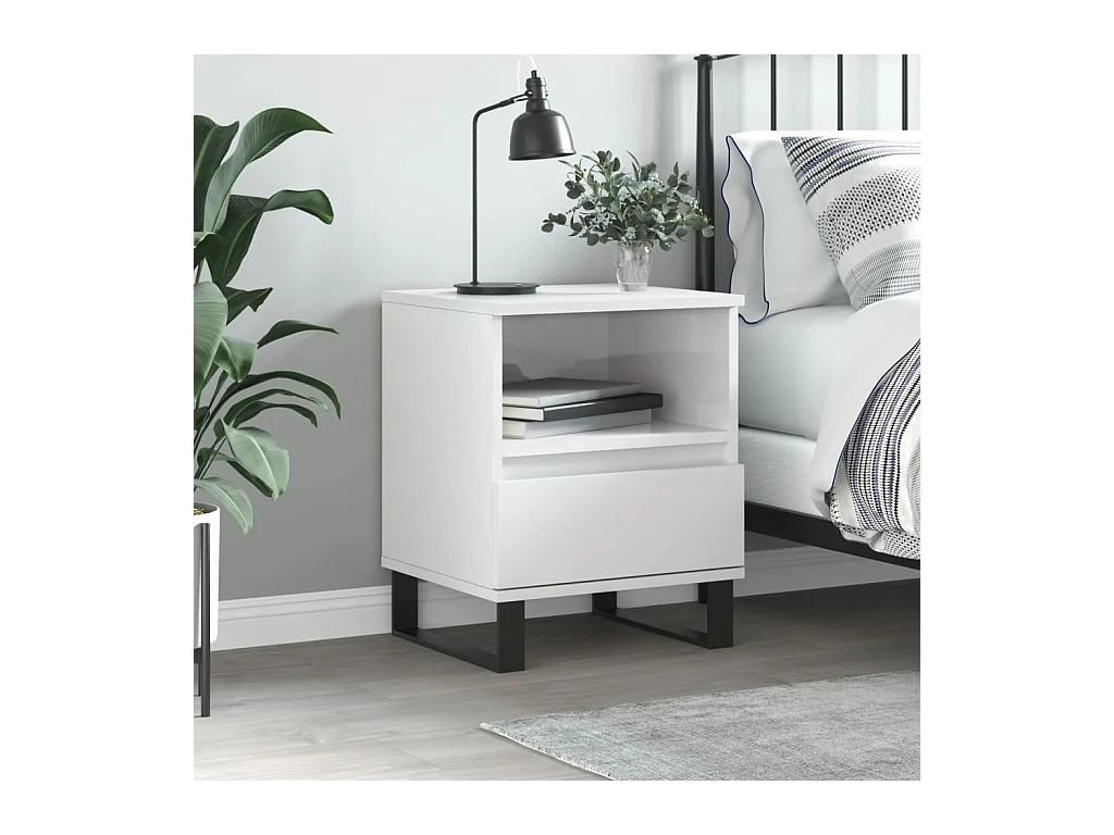 Pau  Table de chevet Blanc brillant 40x35x50 cm Bois d’ingénierie