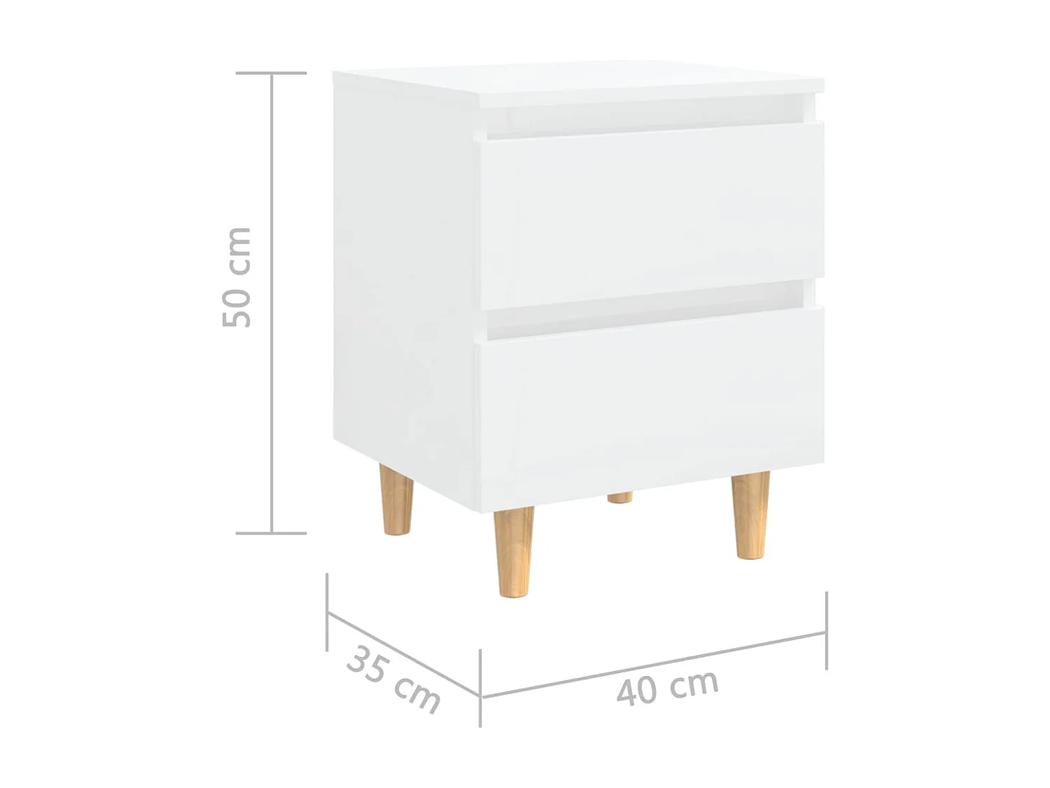 Kutztown  Table de chevet avec pieds en pin Blanc brillant 40x35x50 cm