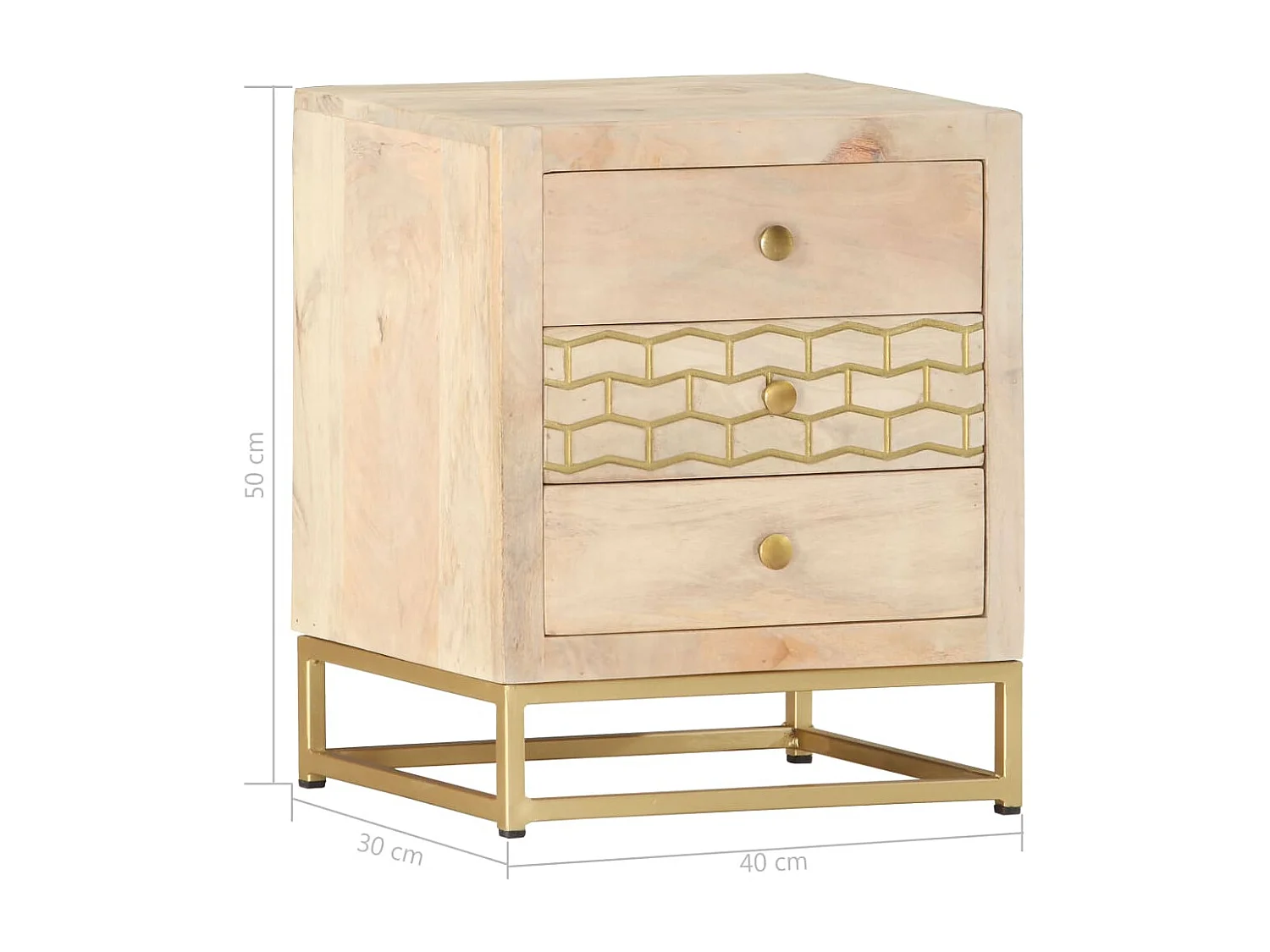 Garden Furniture -  Comodino Oro 40x30x50 cm in Legno Massello di Mango