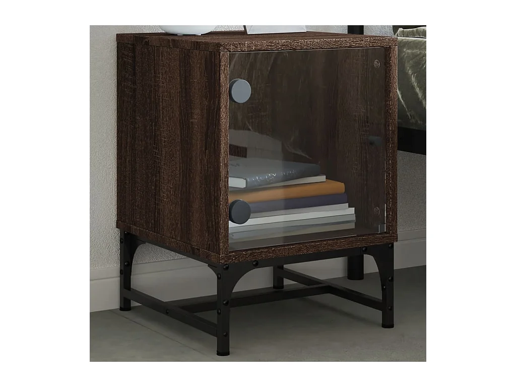 Brussels  Table de chevet avec porte en verre chêne marron 35x37x50 cm