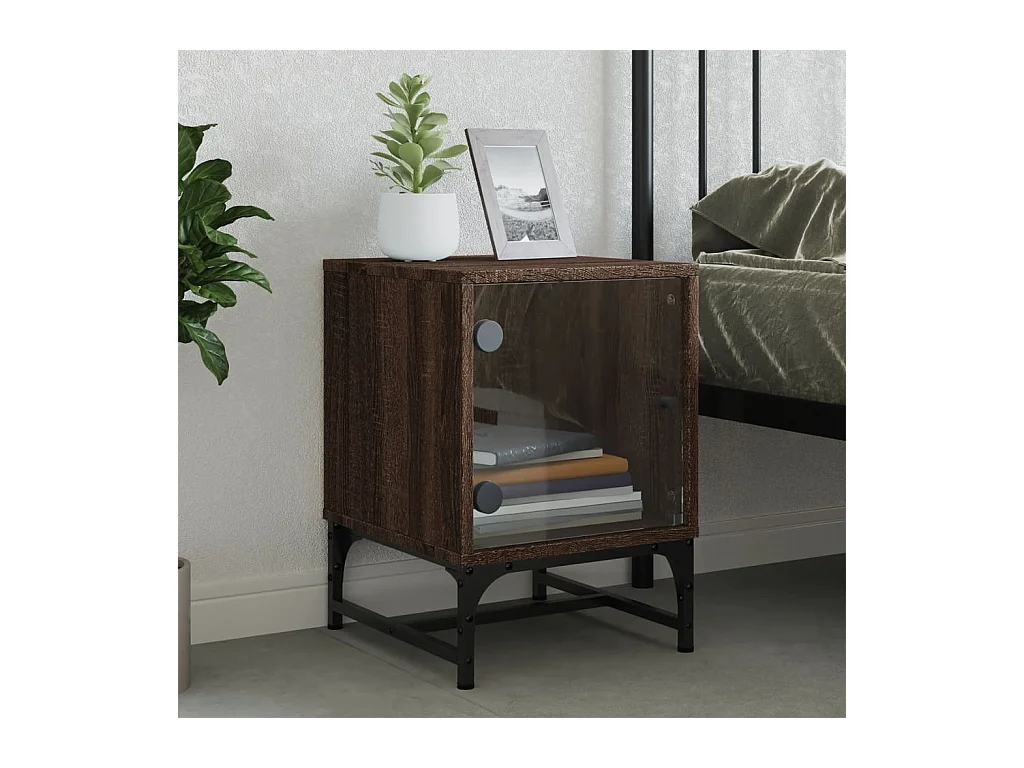 Brussels  Table de chevet avec porte en verre chêne marron 35x37x50 cm