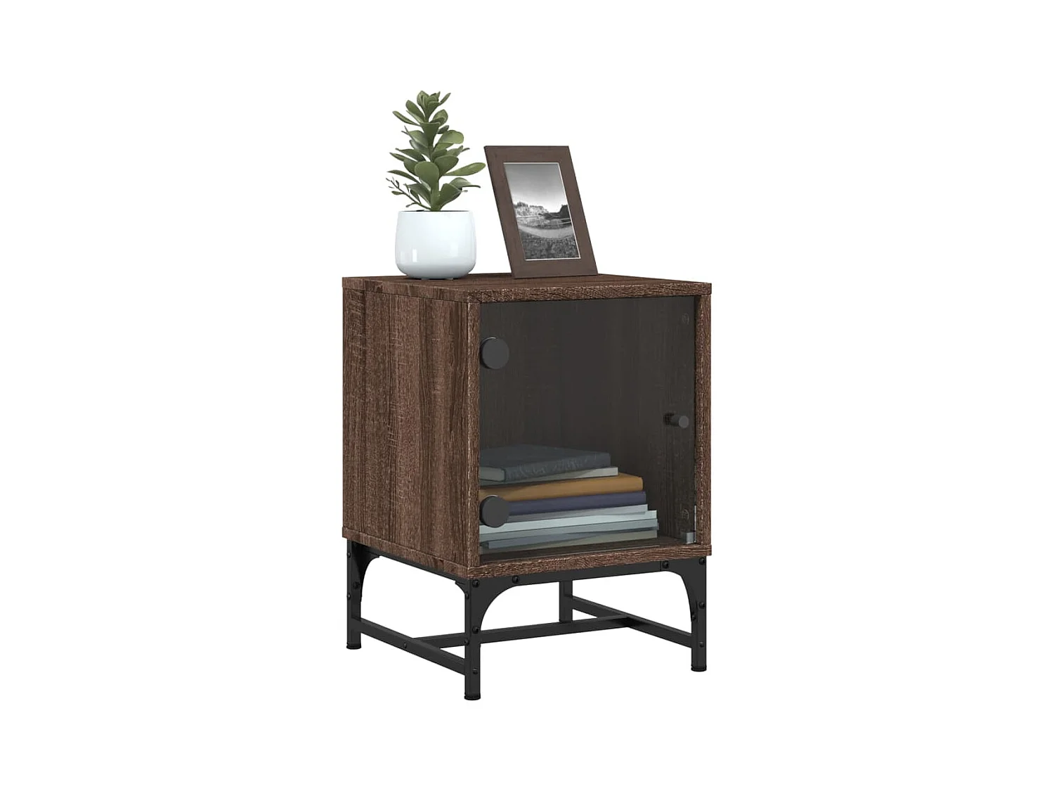 Brussels  Table de chevet avec porte en verre chêne marron 35x37x50 cm