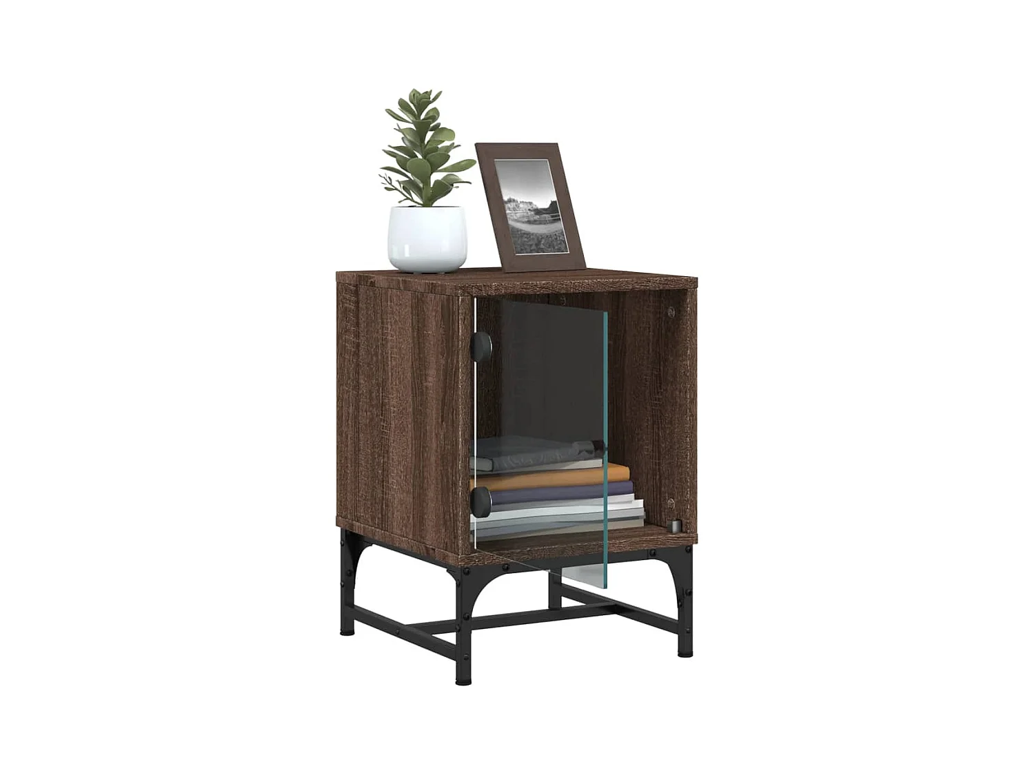 Brussels  Table de chevet avec porte en verre chêne marron 35x37x50 cm