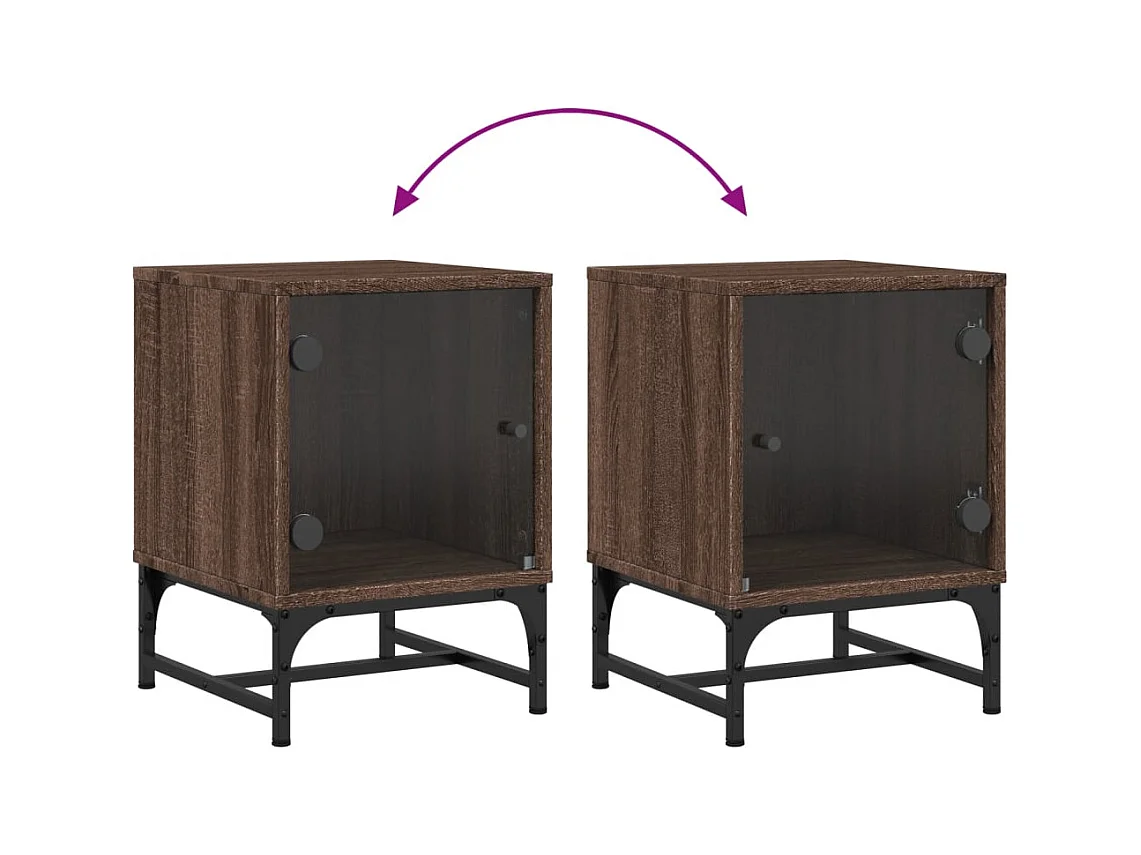 Brussels  Table de chevet avec porte en verre chêne marron 35x37x50 cm