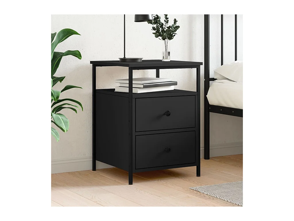 Janora  Table de chevet noir 44x45x60 cm bois d’ingénierie