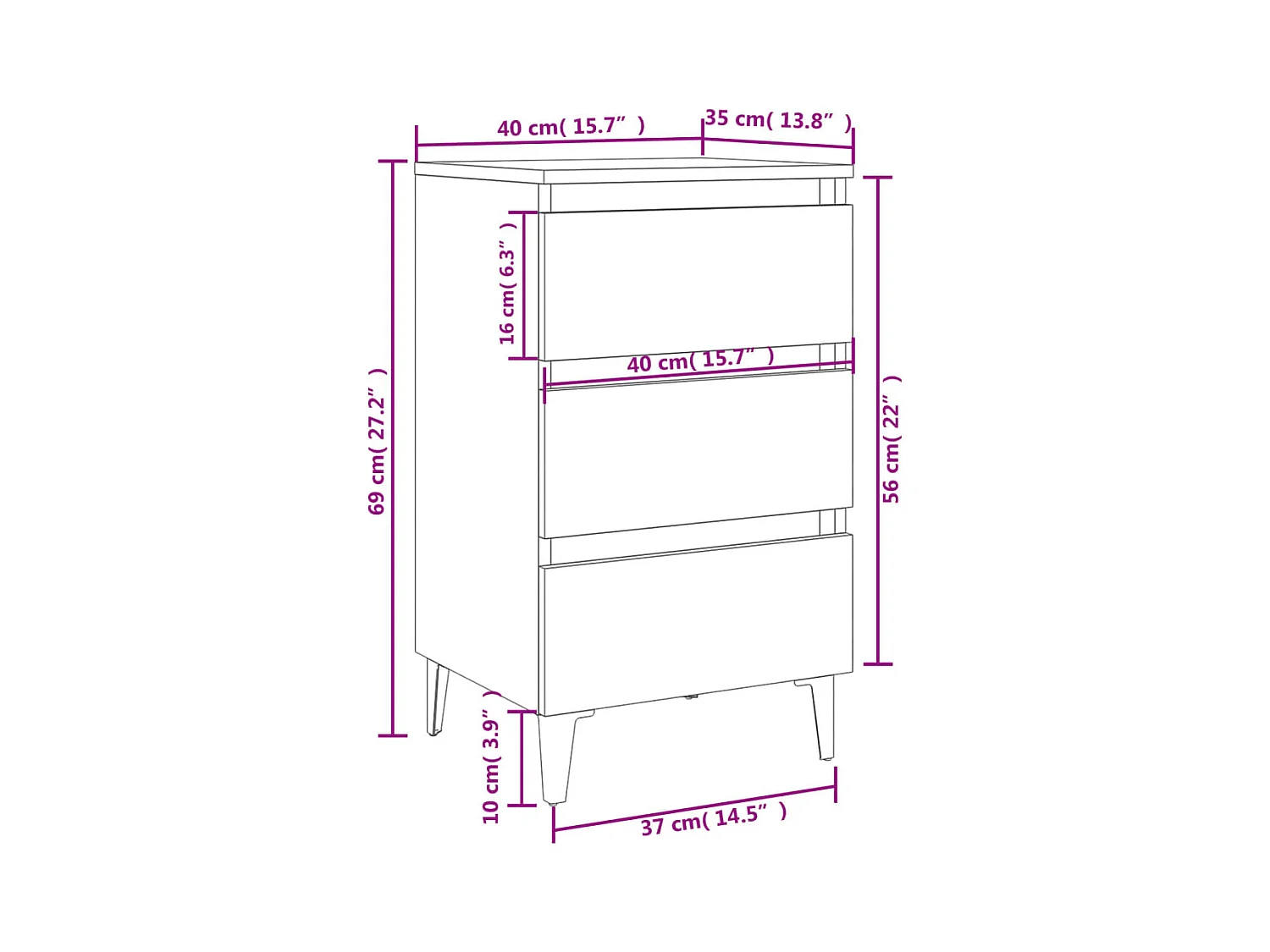 Artan  Table de chevet avec pieds en métal gris béton 40x35x69 cm