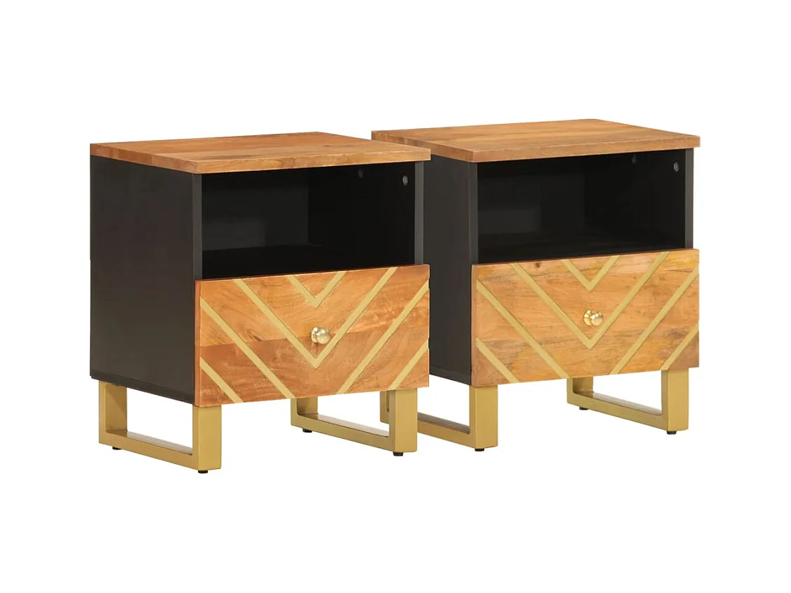 Ilari  Comodini 2 pz Marrone e Nero in Legno Massello di Mango