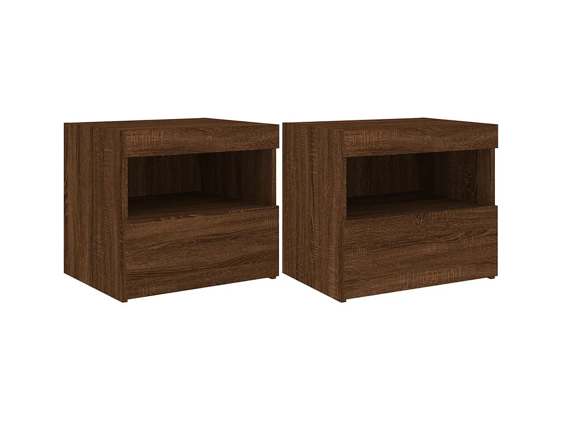 Bishop  Tables de chevet et lumières LED 2 pcs chêne marron 50x40x45 cm