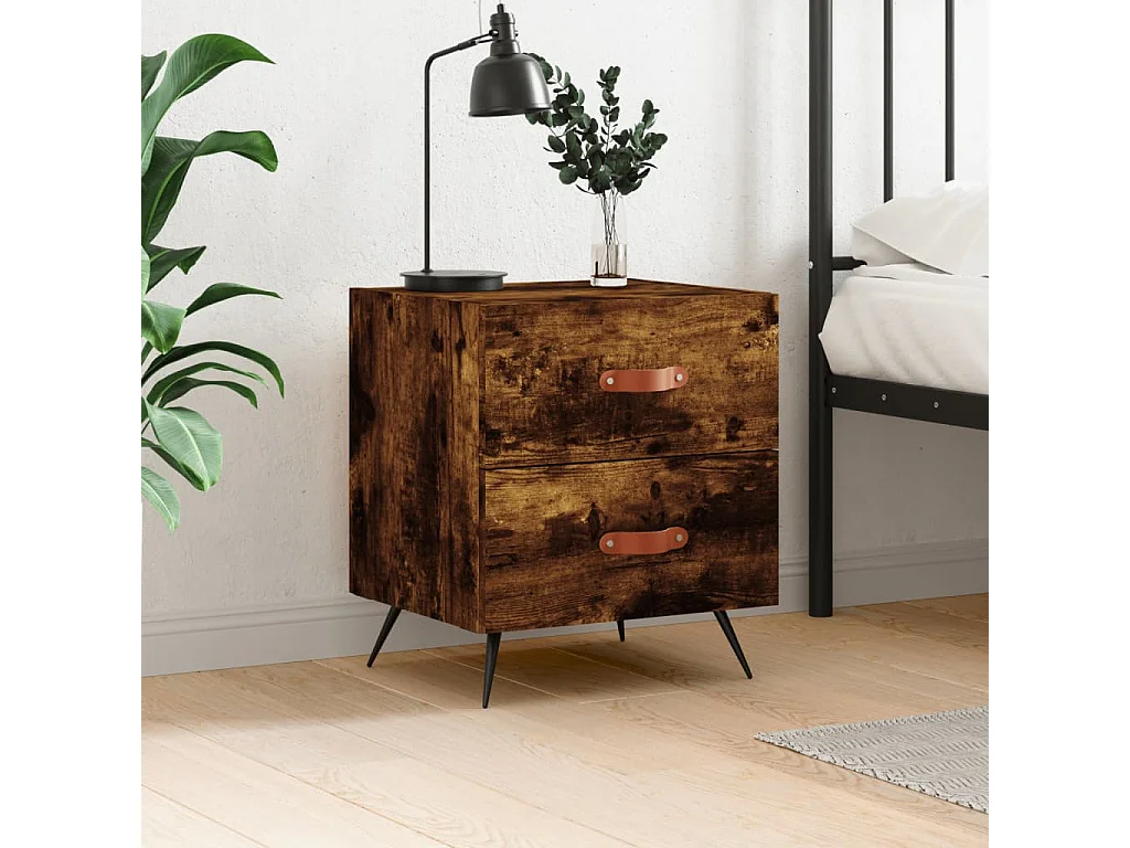 Yvella  Nachtkastje 40x35x47,5 cm bewerkt hout gerookt eikenkleurig