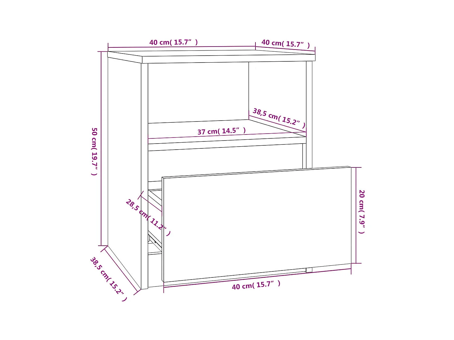 Wouter  Table de chevet chêne fumé 40x40x50 cm bois d'ingénierie