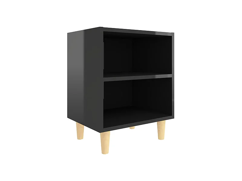 Haugesund  Comodino con Gambe in Legno Massello Nero Lucido 40x30x50 cm