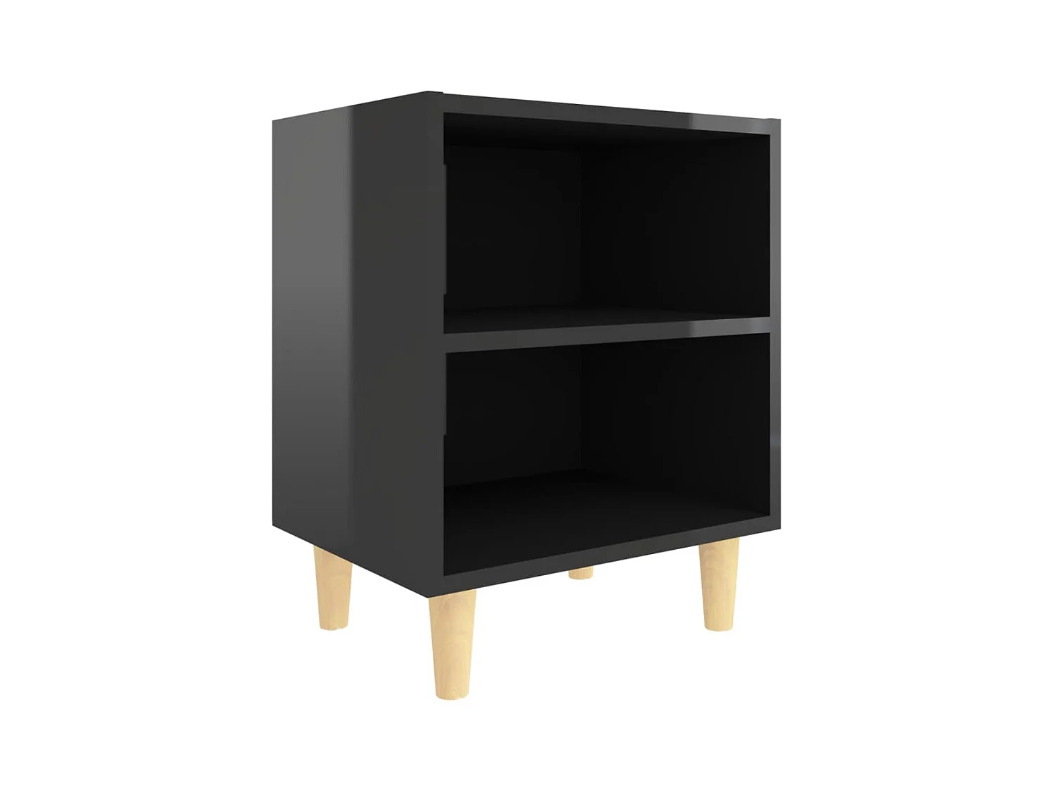 Haugesund  Table de chevet avec pieds en bois Noir brillant 40x30x50 cm