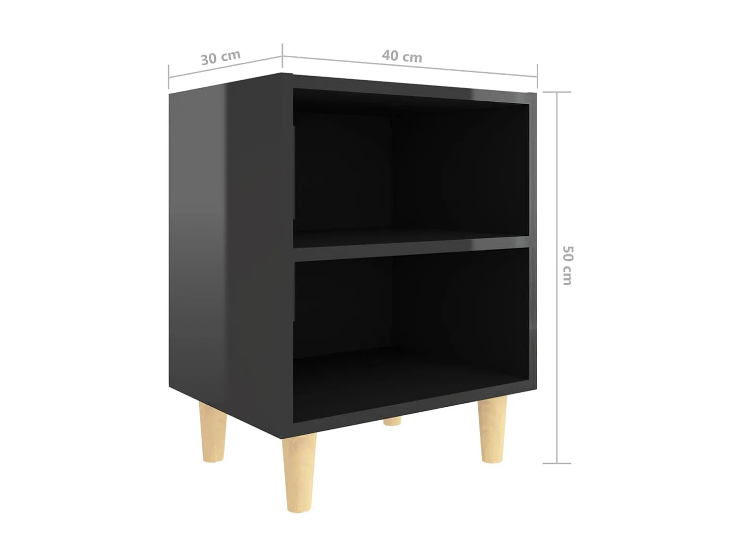 Haugesund  Table de chevet avec pieds en bois Noir brillant 40x30x50 cm