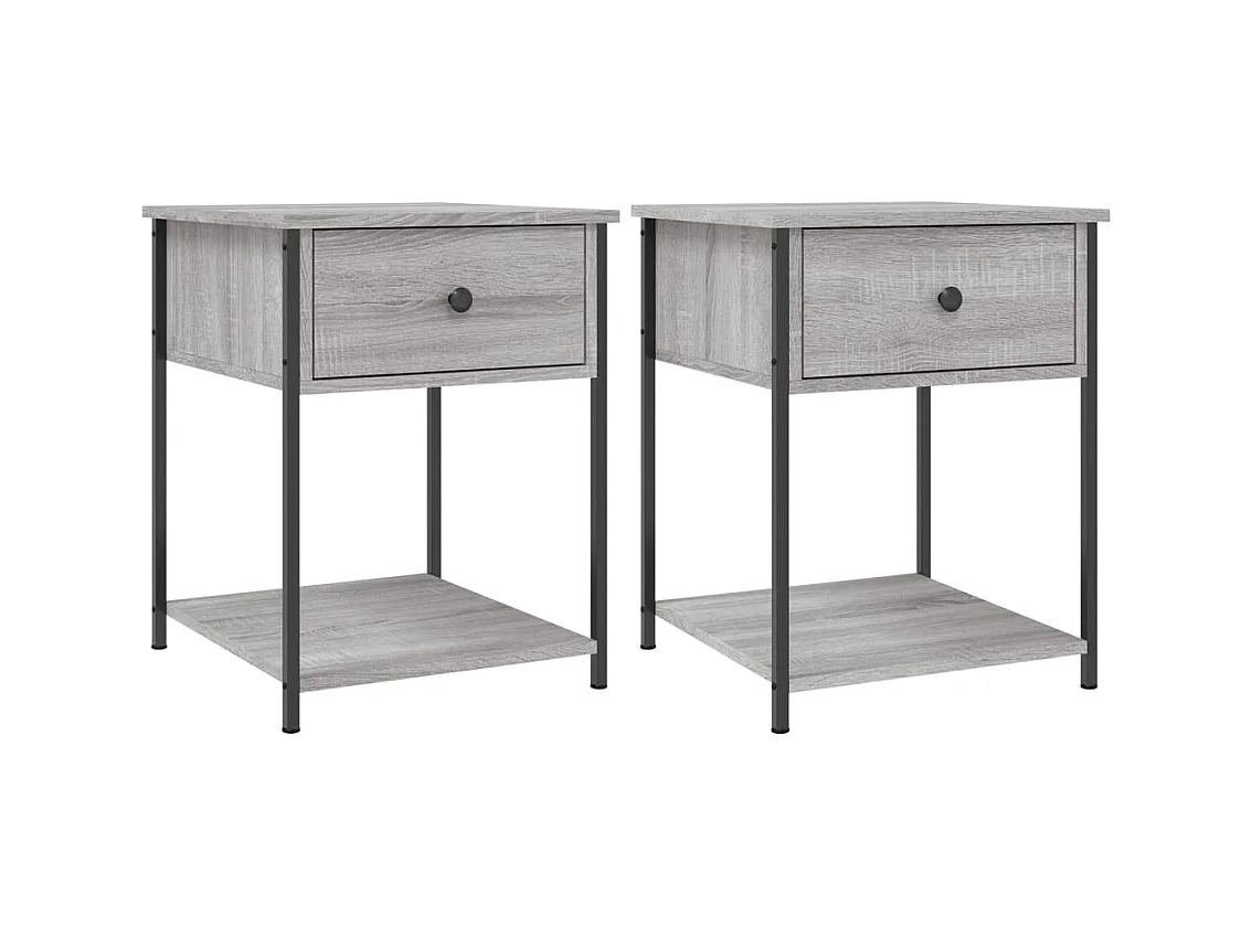 Ranum  Nachtkastjes 2 st 44x45x58 cm bewerkt hout grijs sonoma eiken