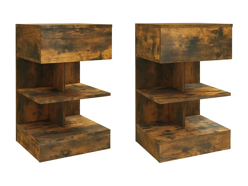 Beverly Hills  Nachtkastjes 2 st 40x35x65 cm bewerkt hout gerookt eikenkleurig