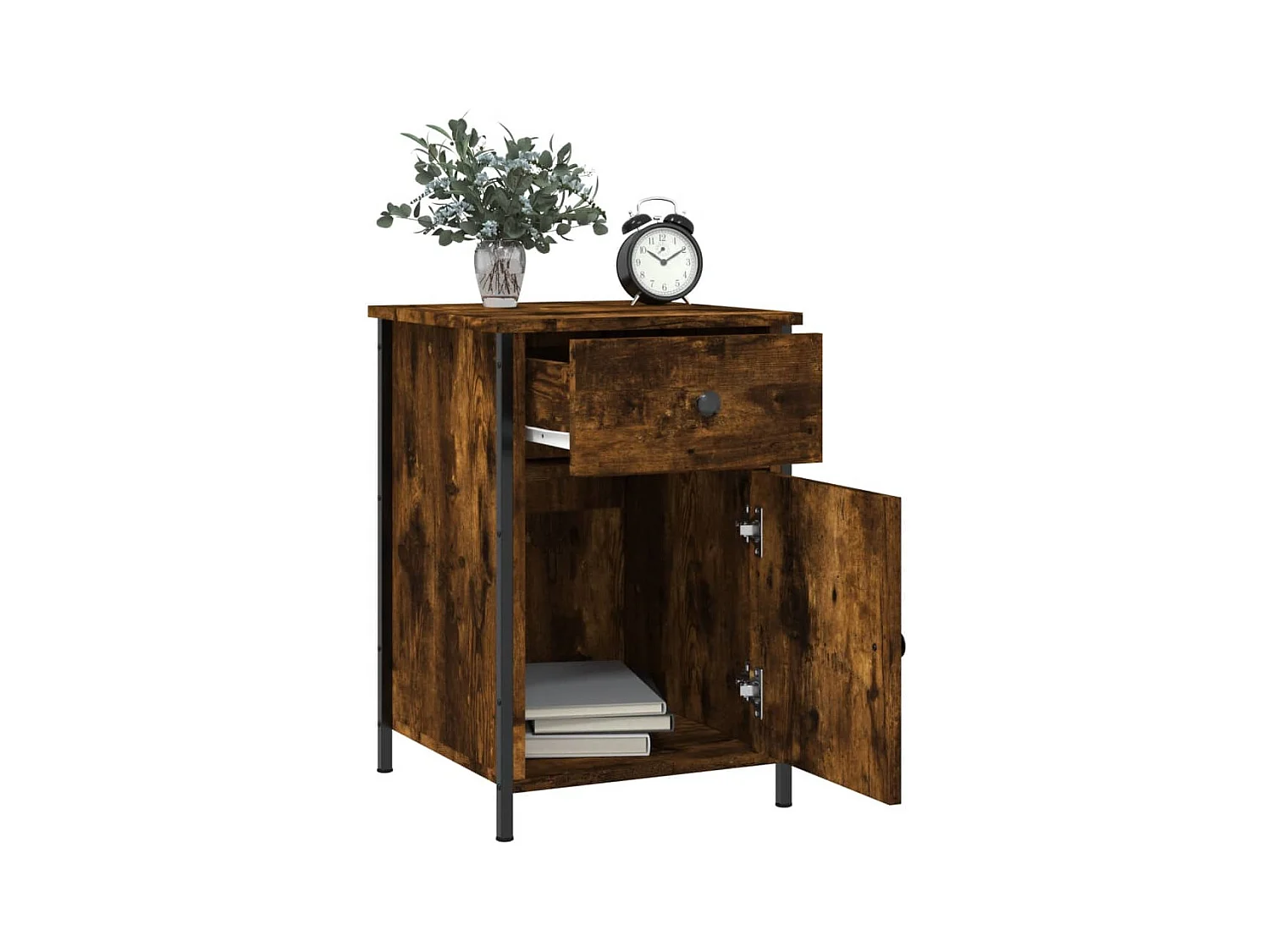 Qardir  Table de chevet chêne fumé 40x42x60 cm bois d'ingénierie