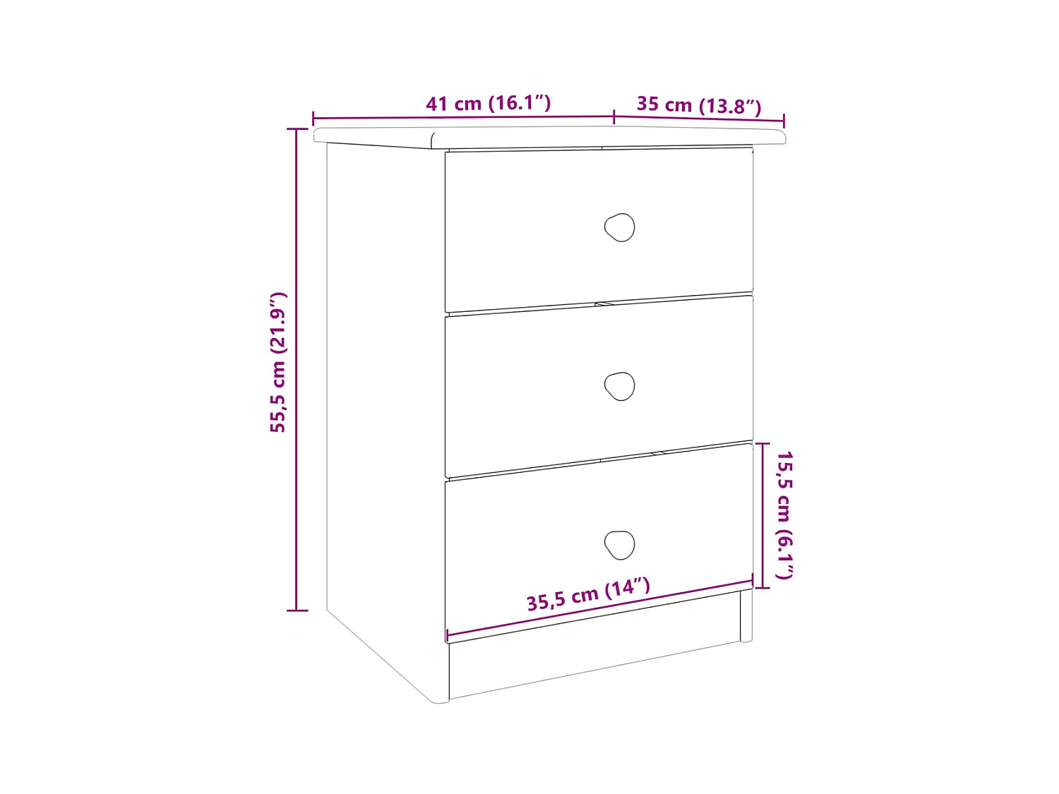 Giulia  Table de chevet ALTA 41x35x55,5 cm bois de pin massif