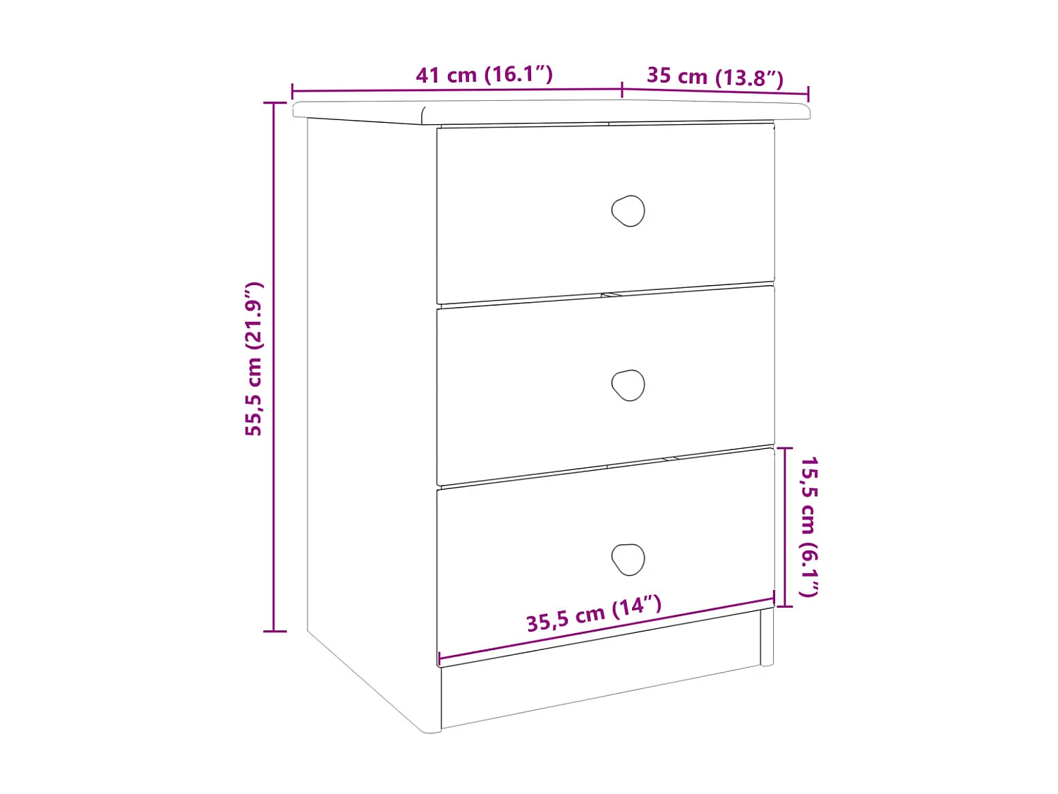 Giulia  Table de chevet ALTA 41x35x55,5 cm bois de pin massif