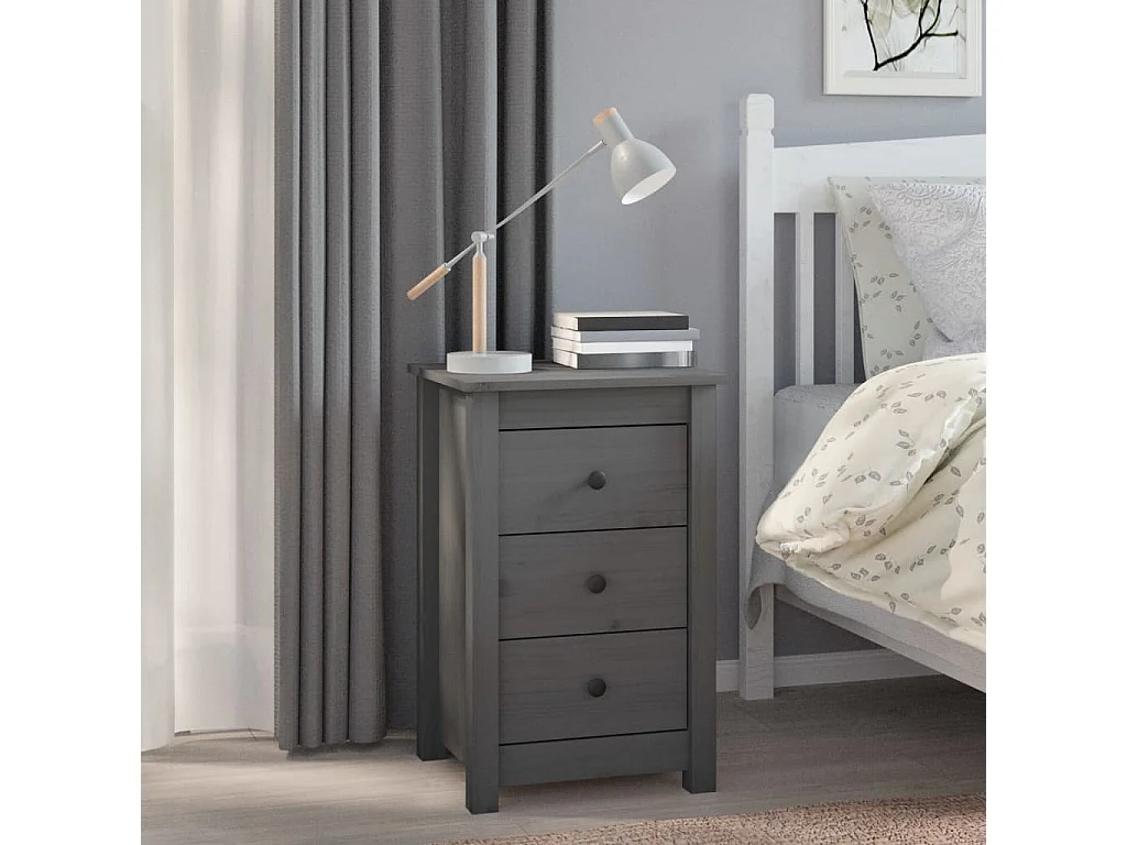 Cynor  Nachttisch Grau 40x35x61,5 cm Massivholz Kiefer