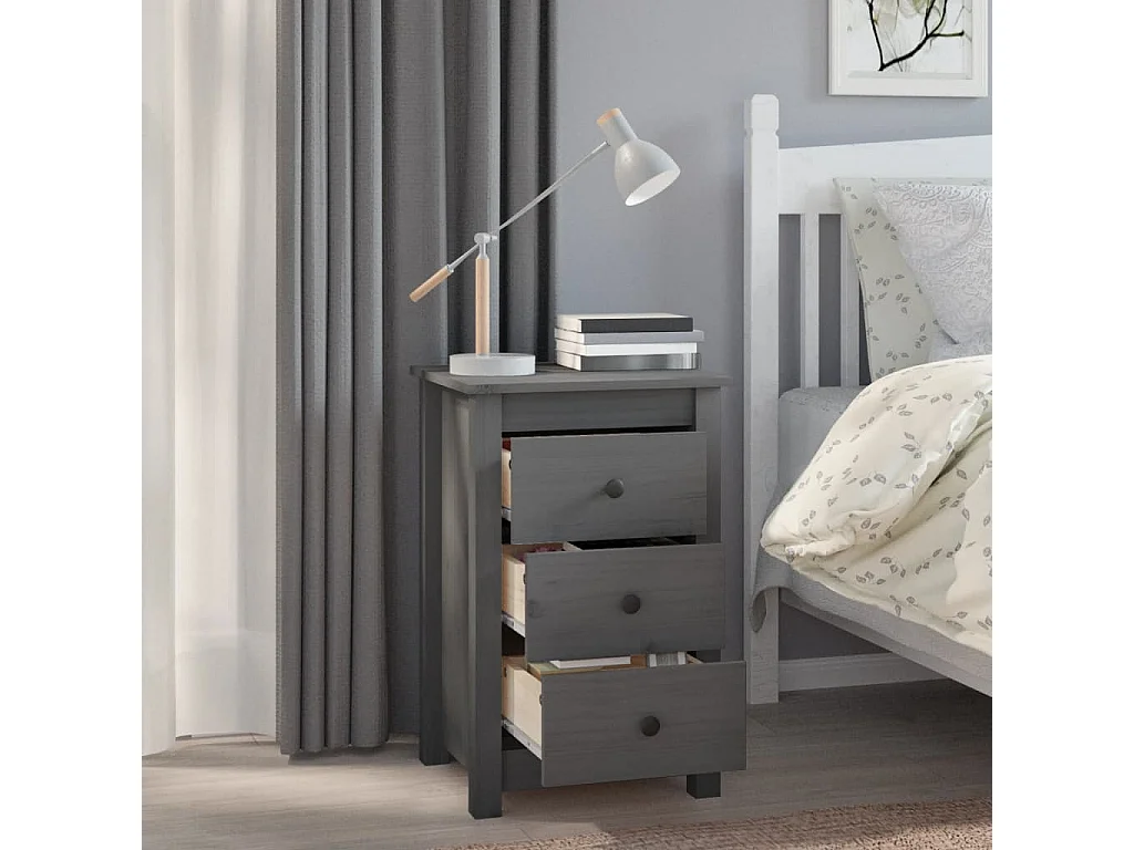 Cynor  Comodino Grigia 40x35x61,5 cm in Legno Massello di Pino