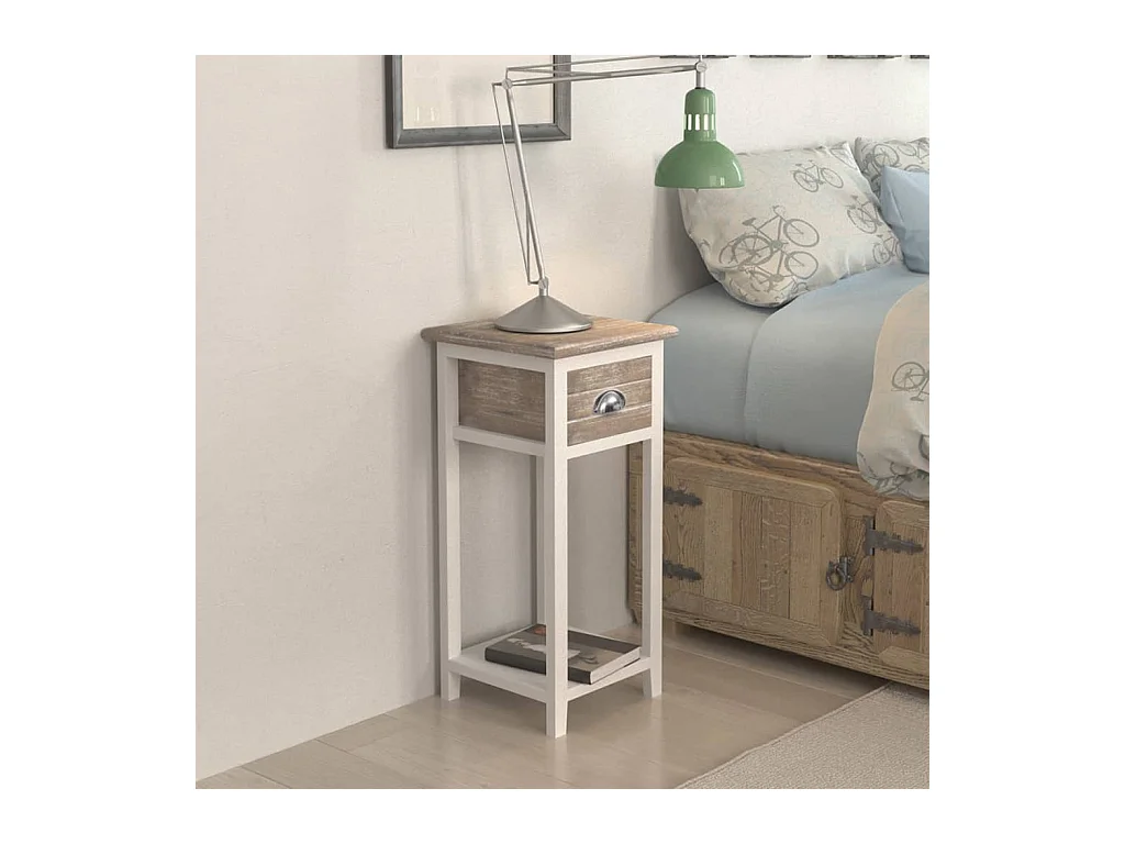 Ullina  Table de chevet avec 1 tiroir Marron et blanc