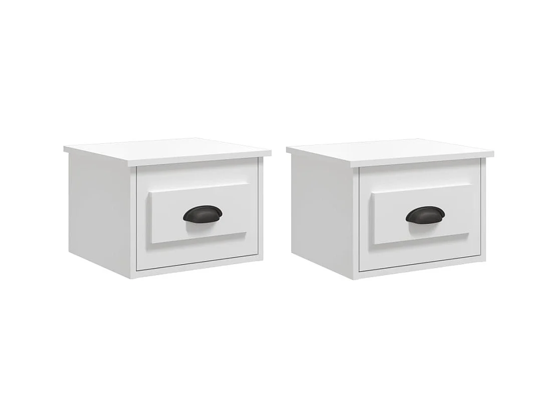 Boven-Leeuwen  Tables de chevet murales 2 pcs blanc brillant 41,5x36x28 cm