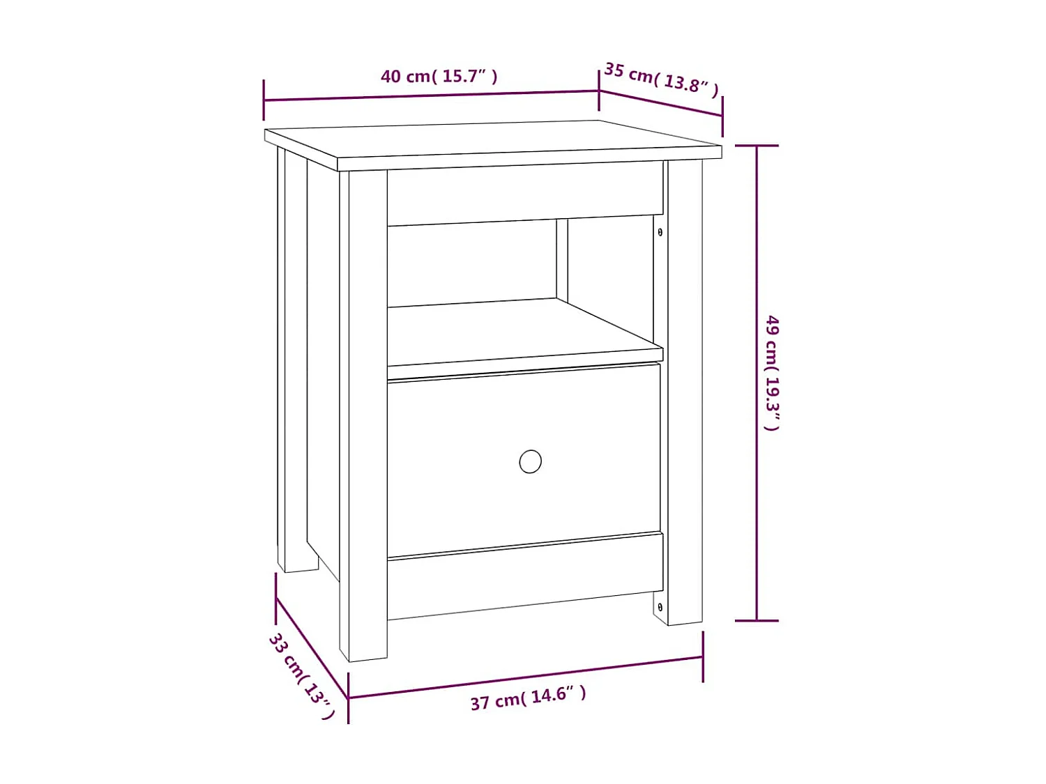 Aldino  Comodini 2 pz Neri 40x35x49 cm in Legno Massello di Pino