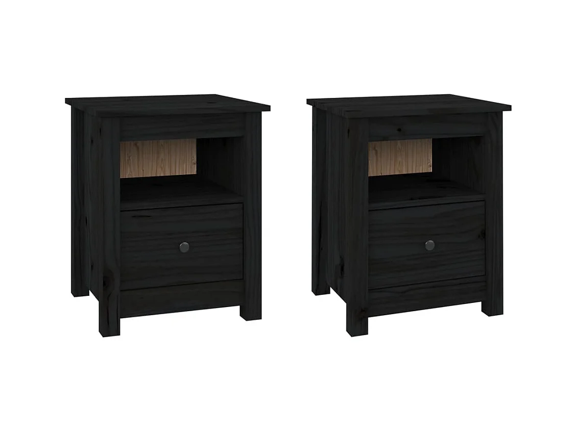 Aldino  Comodini 2 pz Neri 40x35x49 cm in Legno Massello di Pino