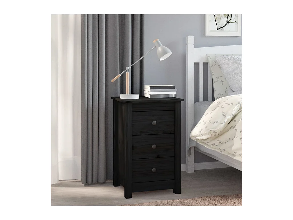 Cynor  Tables de chevet 2 pcs Noir 40x35x61,5 cm Bois de pin massif