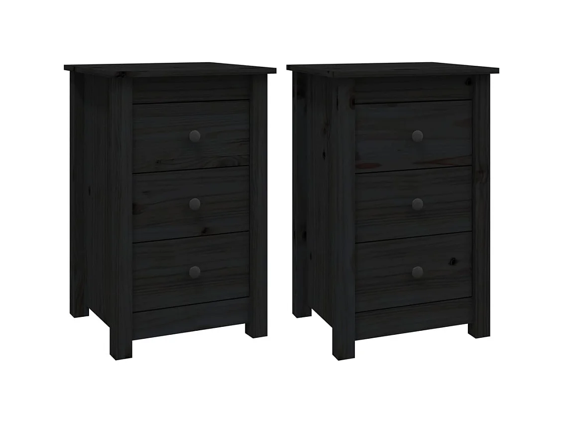 Cynor  Tables de chevet 2 pcs Noir 40x35x61,5 cm Bois de pin massif