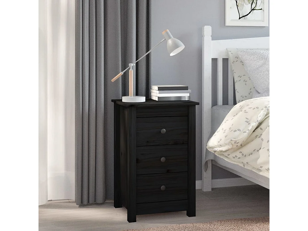 Cynor  Tables de chevet 2 pcs Noir 40x35x61,5 cm Bois de pin massif