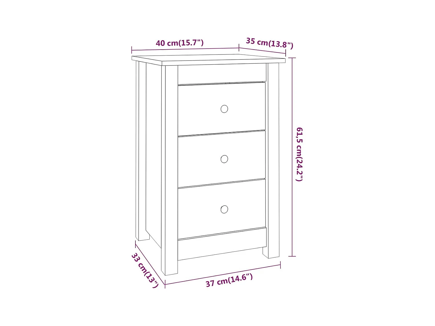 Cynor  Table de chevet 40x35x61,5 cm Bois de pin massif