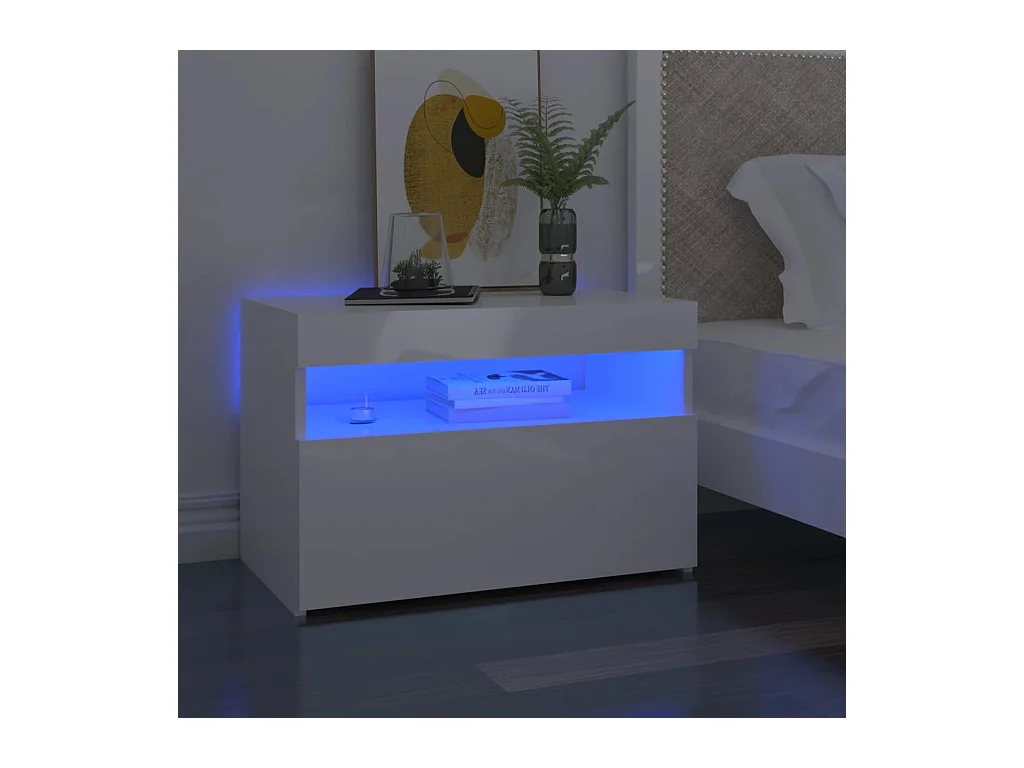 Beeville  Comodini con Luci LED 2 pz Bianco Lucido 60x35x40 cm