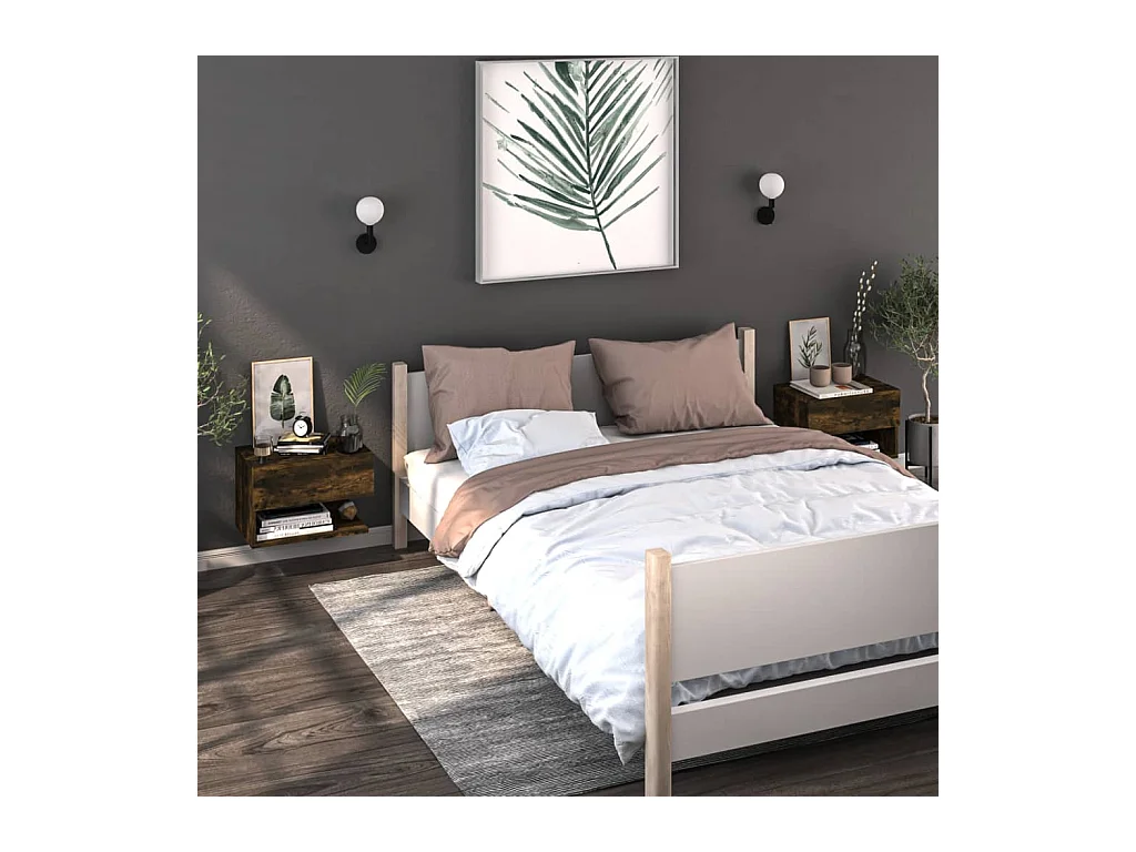 Freke  Tables de chevet murales 2 pcs Chêne fumé