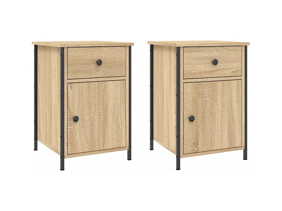 Qardir  Tables de chevet 2pcs chêne sonoma 40x42x60cm bois d'ingénierie