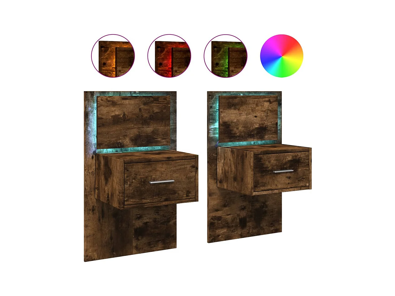 El Campo  Wand-Nachttische mit LED-Leuchten 2 Stk. Räuchereiche