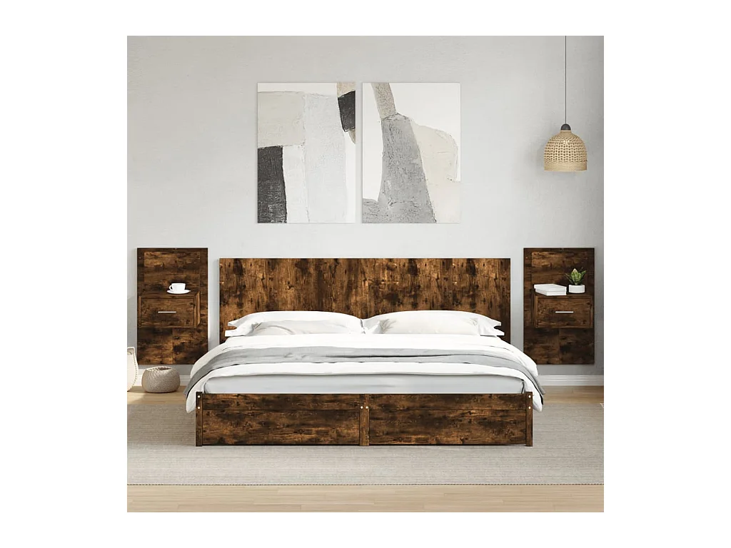 El Campo  Wand-Nachttische mit LED-Leuchten 2 Stk. Räuchereiche