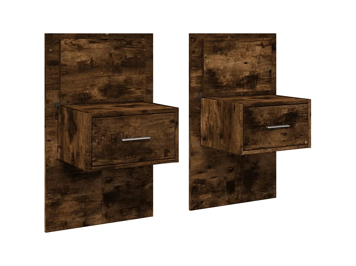 El Campo  Wand-Nachttische mit LED-Leuchten 2 Stk. Räuchereiche