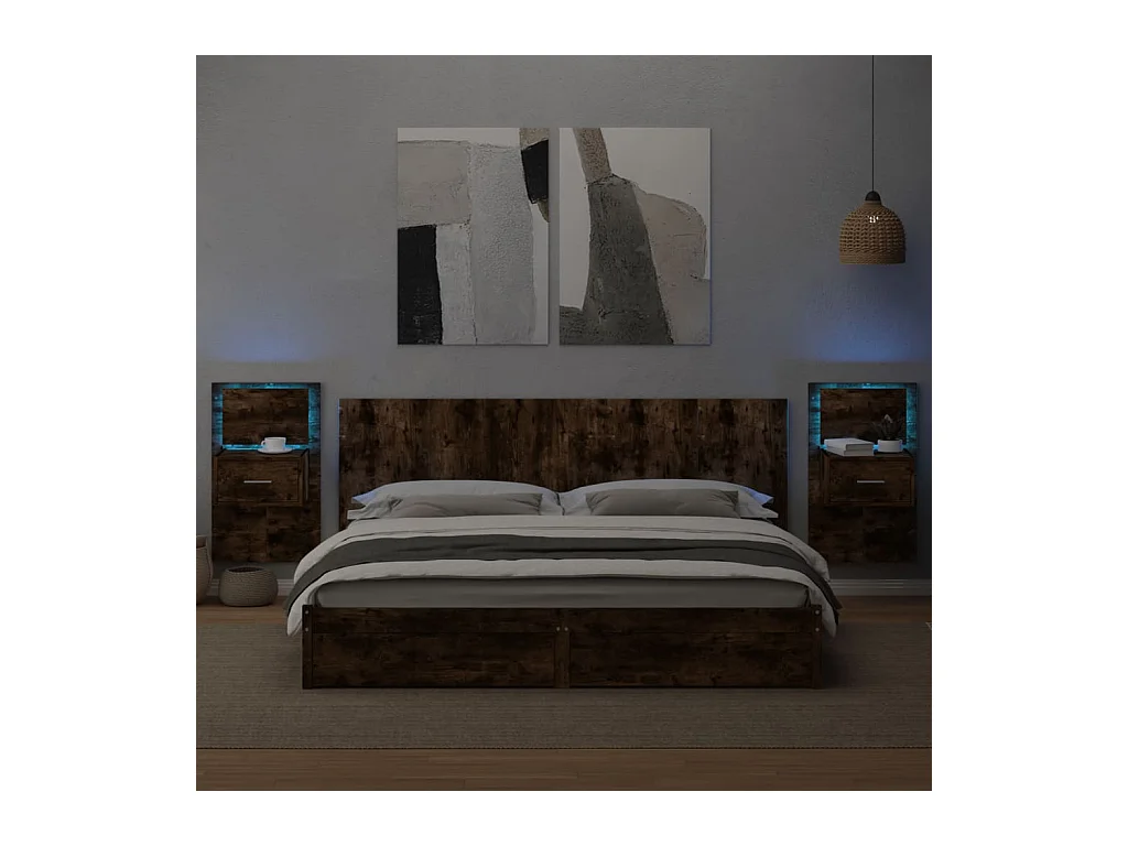 El Campo  Wand-Nachttische mit LED-Leuchten 2 Stk. Räuchereiche