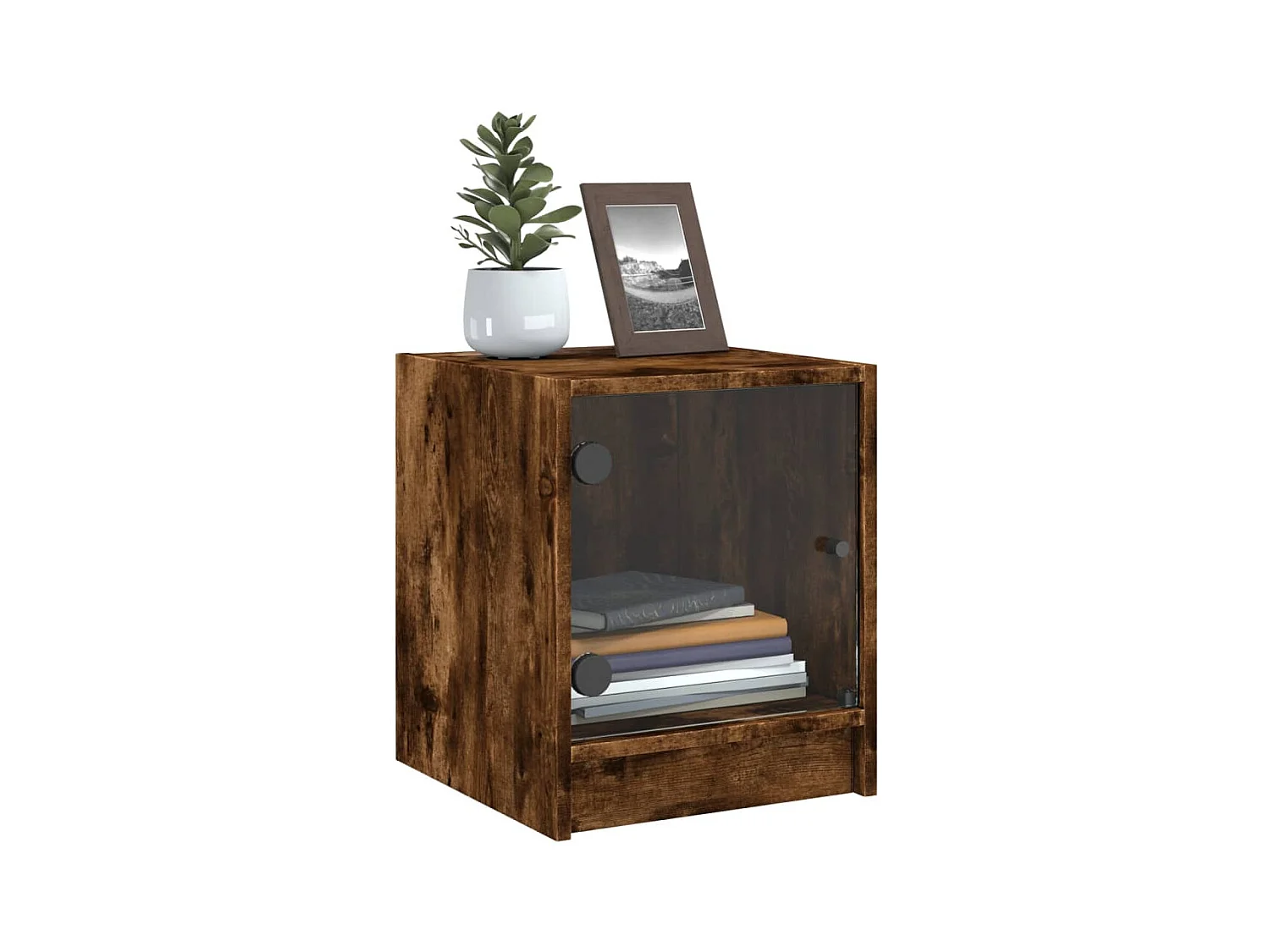 Butte  Tables de chevet et portes vitrées 2 pcs chêne fumé 35x37x42 cm