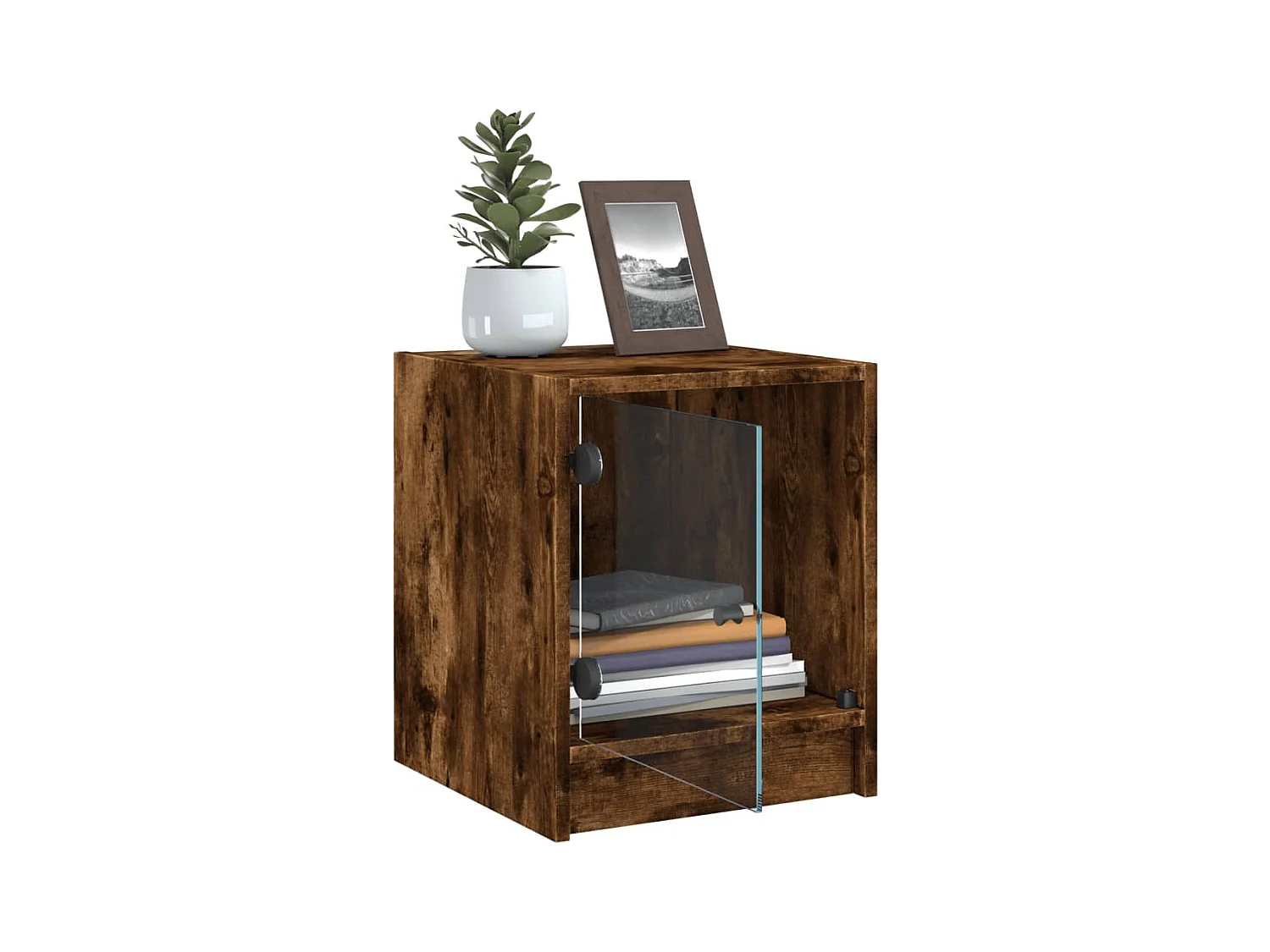 Butte  Tables de chevet et portes vitrées 2 pcs chêne fumé 35x37x42 cm