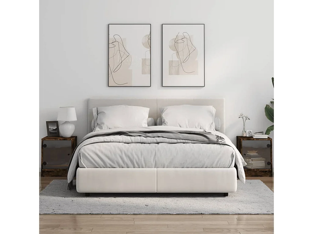 Butte  Mesitas noche puertas de vidrio 2 uds roble ahumado 35x37x42 cm