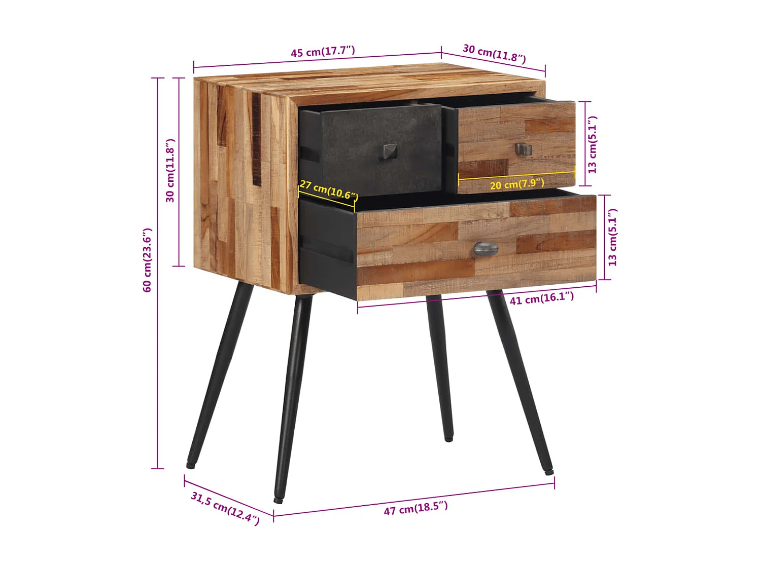Garden Furniture -  Table de chevet 47x31,5x60 cm bois massif de teck
