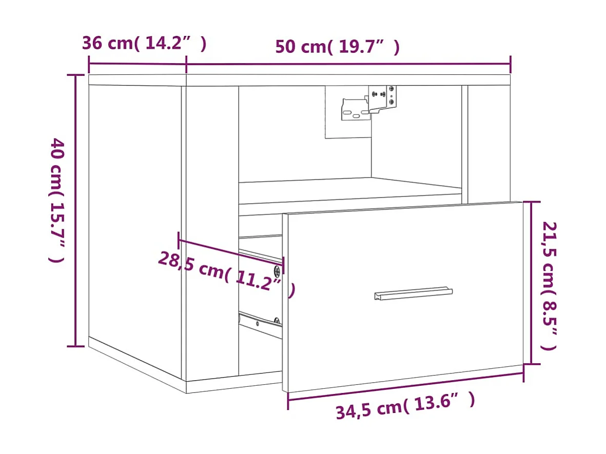 Pyren  Table de chevet murale Blanc 50x36x40 cm
