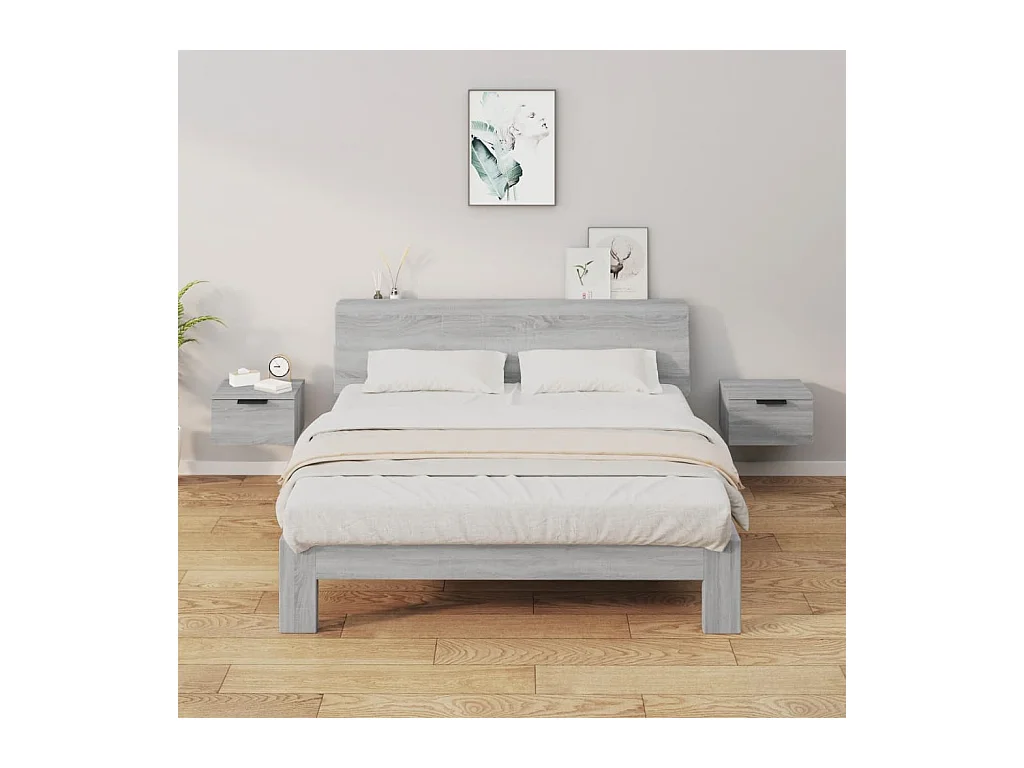 Steve James  Tables de chevet murales 2 pcs Sonoma gris 34x30x20 cm